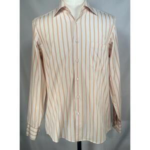 Boss Hugo Boss 100% Cotton Striped Button-Up Orange Mens L